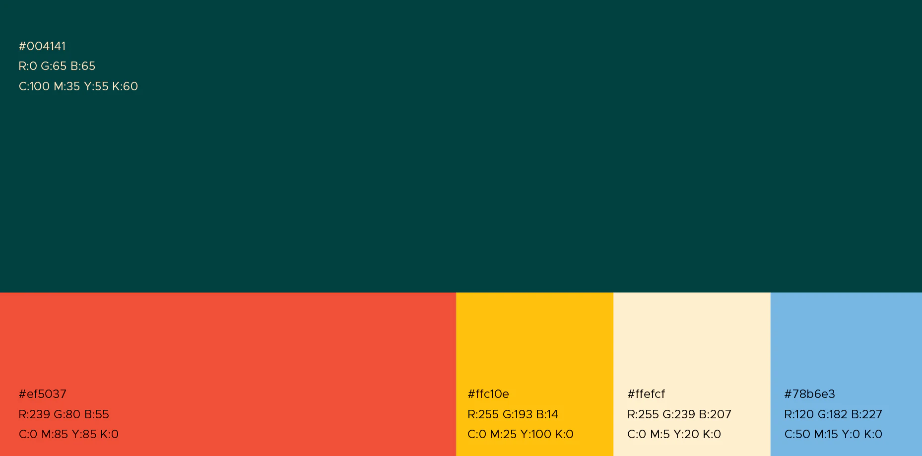 Paleta de cores da Allegria: verde-escuro, vermelho, amarelo, creme e azul