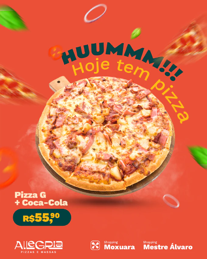 Post de promoção da Allegria: pizza grande com Coca-Cola