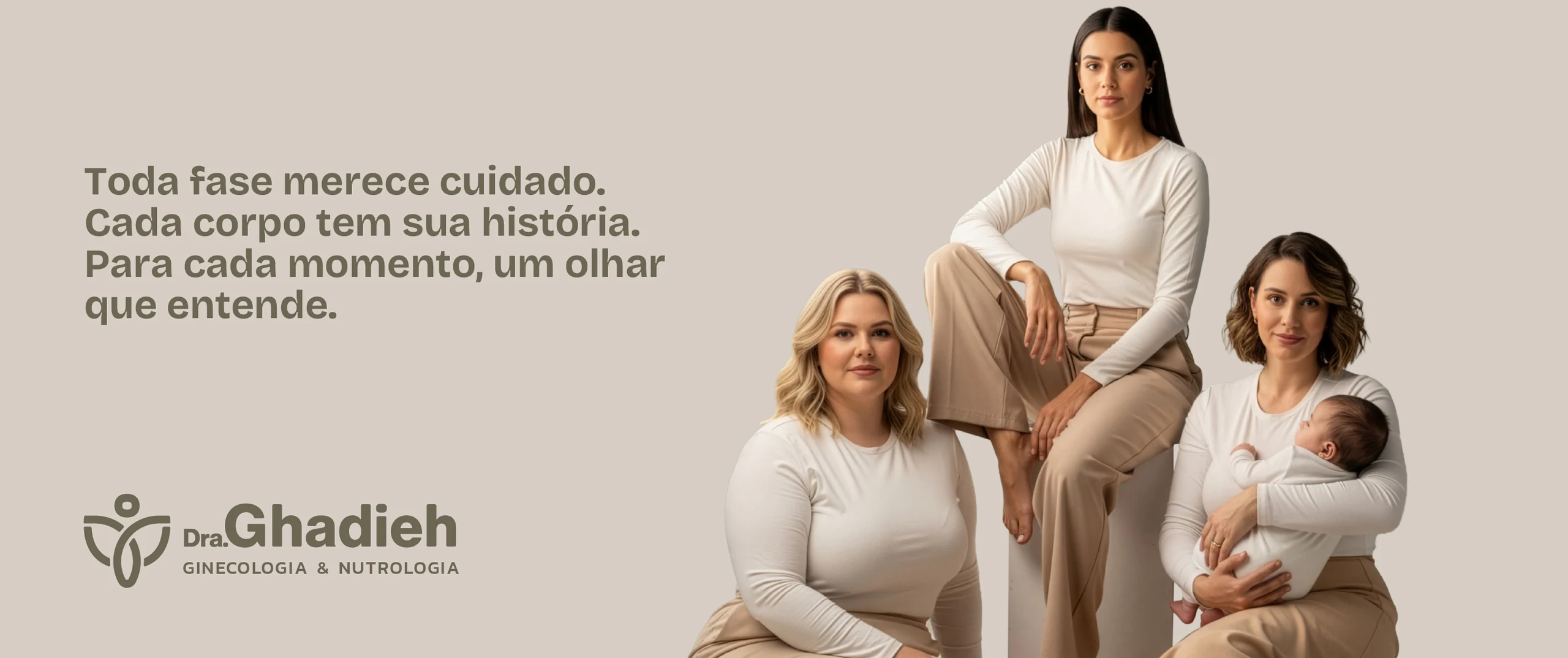Banner “Toda fase merece cuidado” com três mulheres