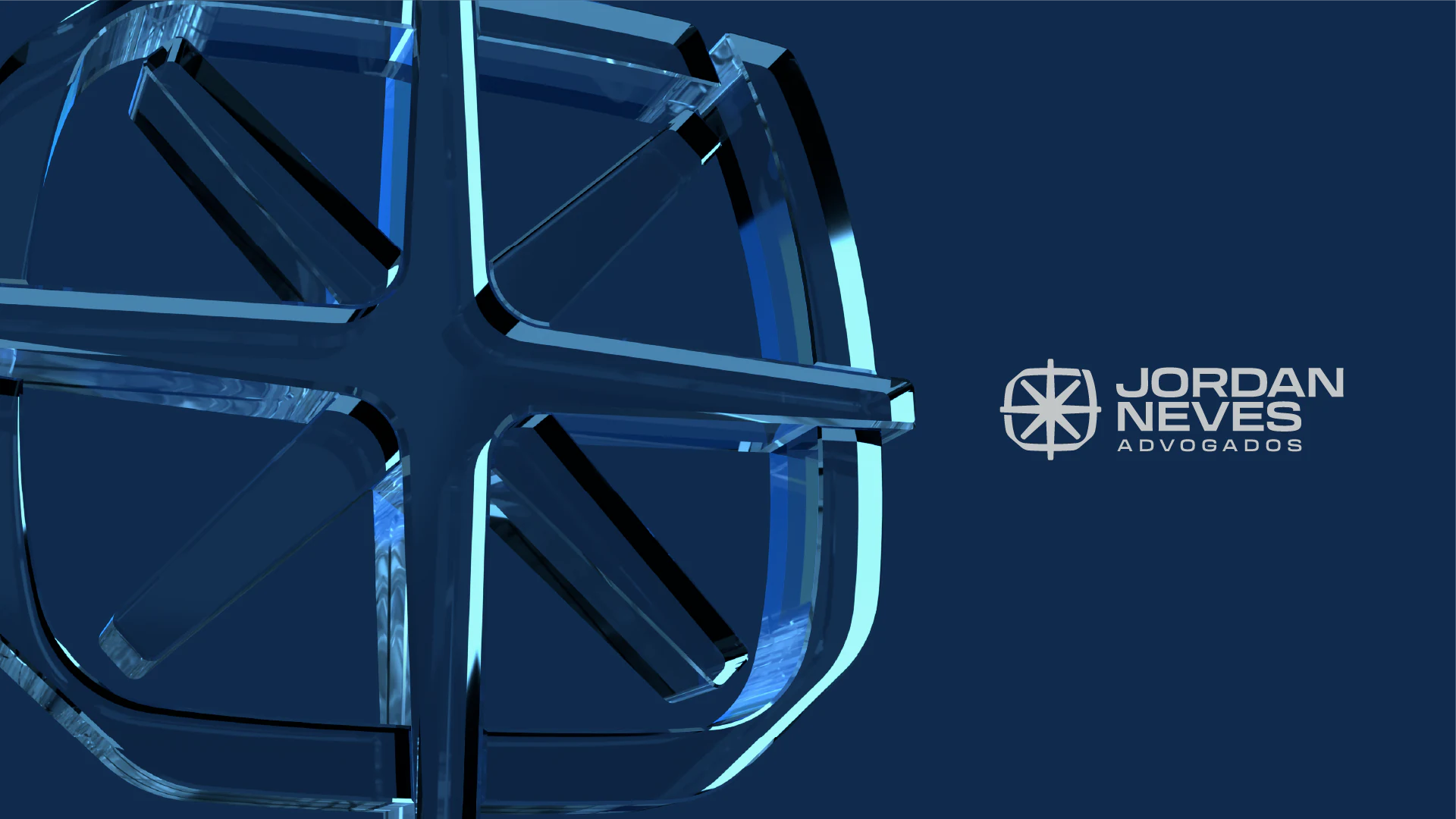 Símbolo em vidro 3D e logotipo da Jordan Neves Advogados