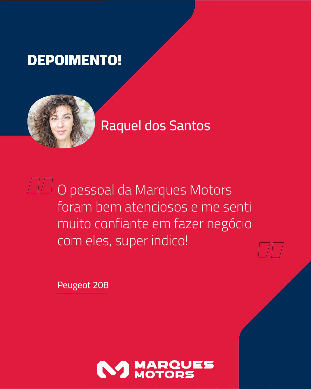 Post de depoimento de cliente da Marques Motors
