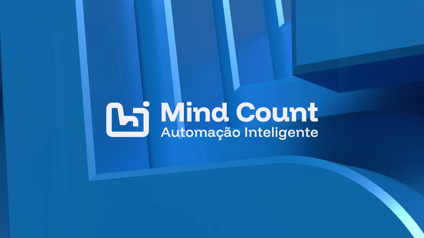 Logotipo da Mind Count, Automação Inteligente, sobre fundo azul