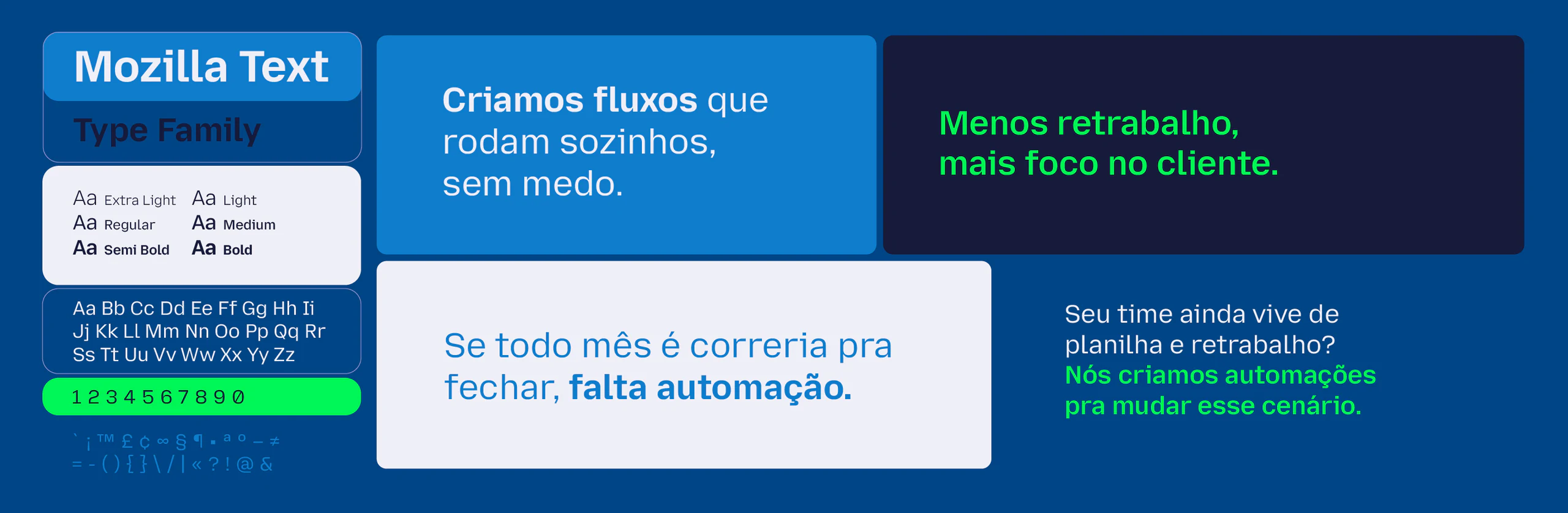 Tipografia da Mind Count, Mozilla Text, com as frases da marca